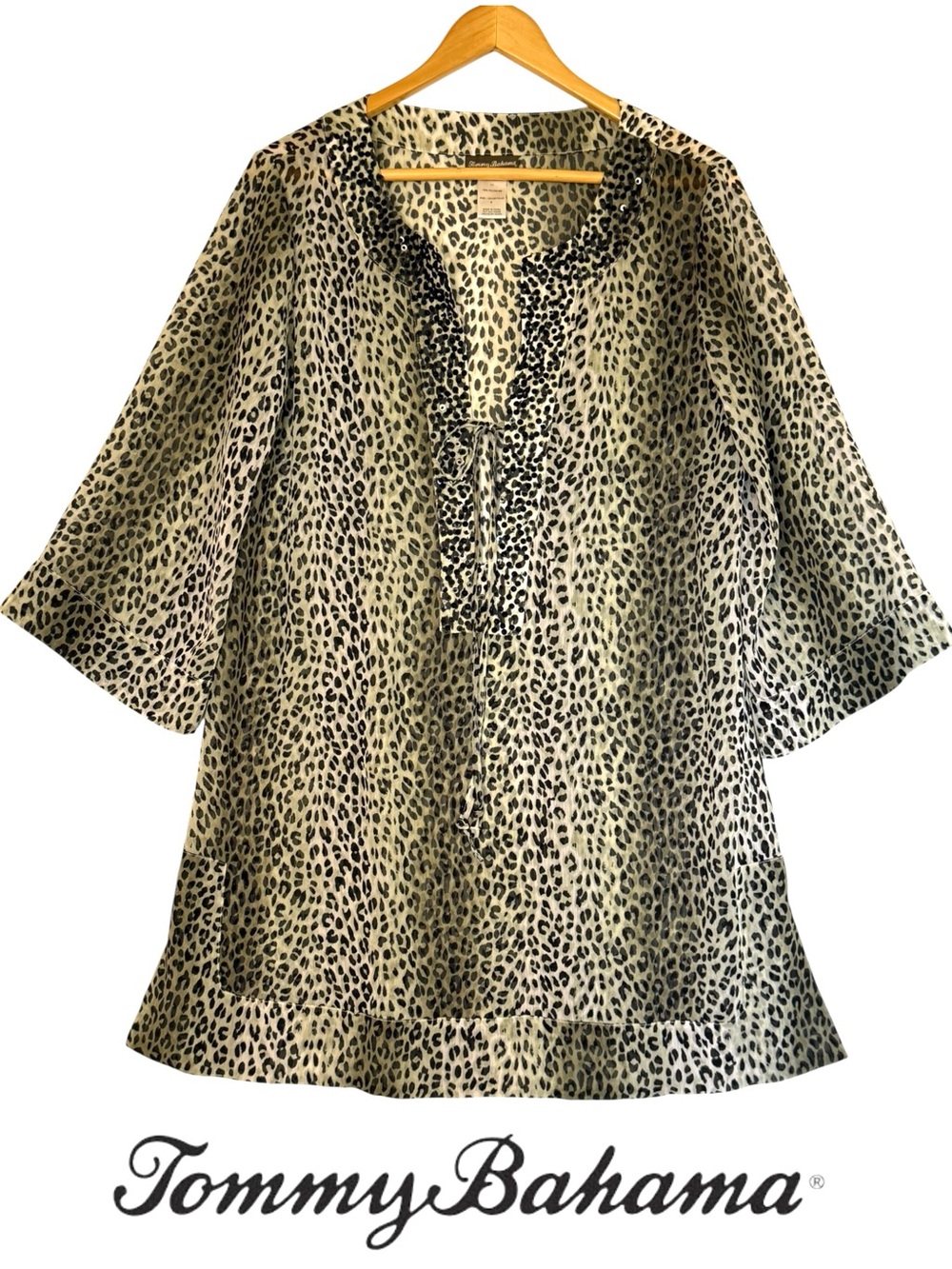 Tommy Bahama Beaded Sequin Animal Print Swimsuit Cover Up Tunic Women's Small